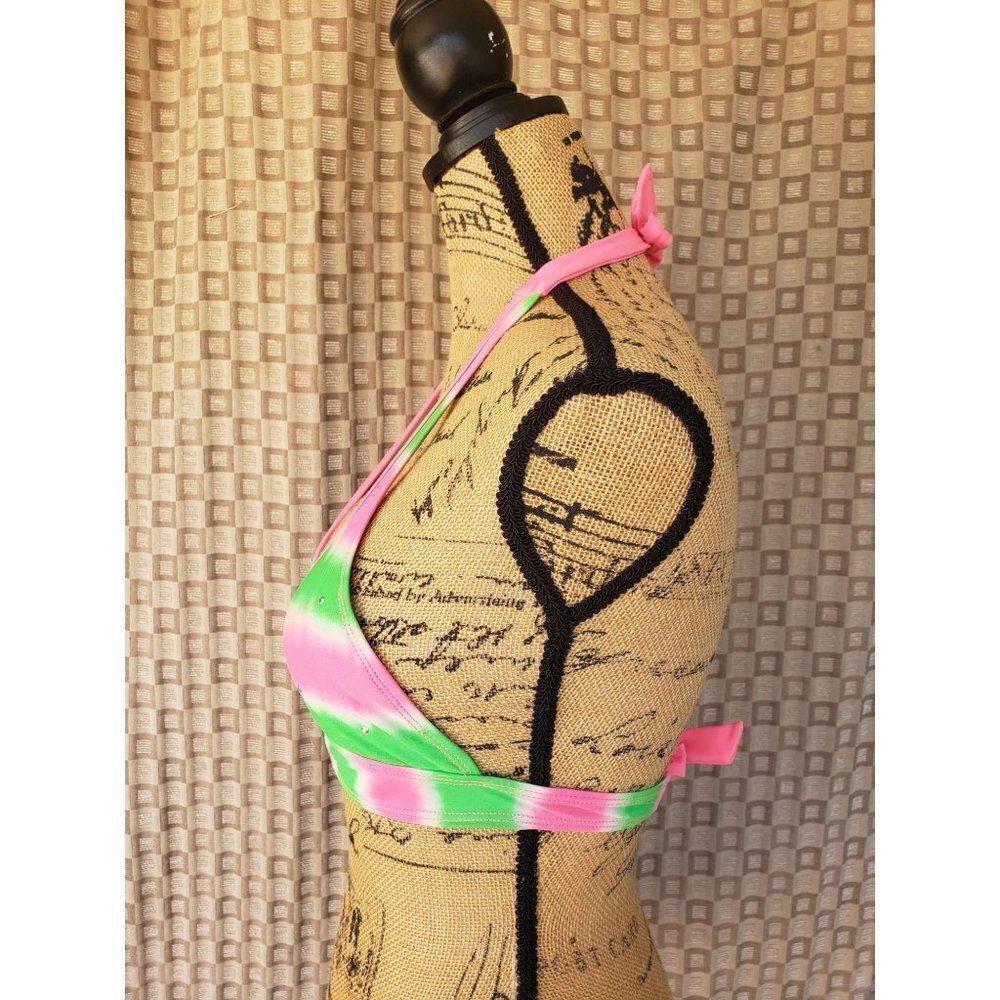 Girls Halter Bikini Top PINK Green Studded Swimwear Swimsuit Size 12 NWOT - Picture 3 of 8